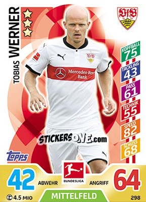 Sticker Tobias Werner - German Fussball Bundesliga 2017-2018. Match Attax - Topps