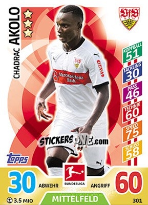 Figurina Chadrac Akolo - German Fussball Bundesliga 2017-2018. Match Attax - Topps