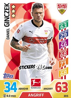 Sticker Daniel Ginczek - German Fussball Bundesliga 2017-2018. Match Attax - Topps