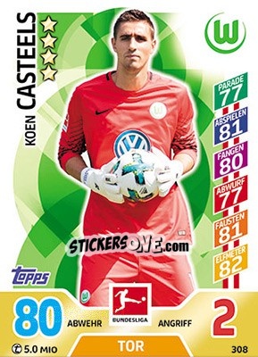 Sticker Koen Casteels - German Fussball Bundesliga 2017-2018. Match Attax - Topps