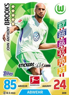 Sticker John Anthony Brooks - German Fussball Bundesliga 2017-2018. Match Attax - Topps
