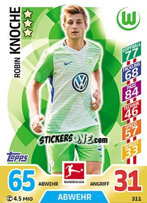 Sticker Robin Knoche - German Fussball Bundesliga 2017-2018. Match Attax - Topps