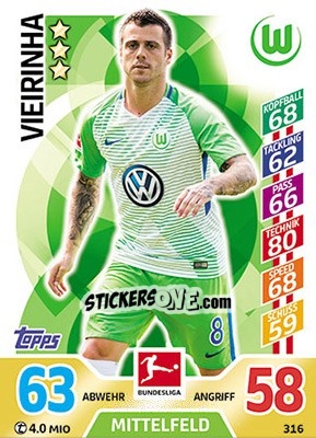 Sticker Vieirinha - German Fussball Bundesliga 2017-2018. Match Attax - Topps