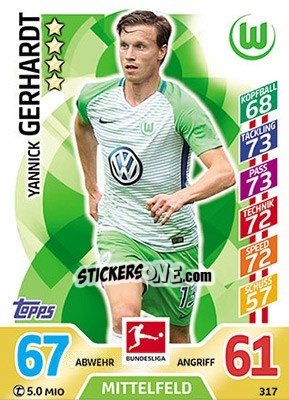 Sticker Yannick Gerhardt - German Fussball Bundesliga 2017-2018. Match Attax - Topps