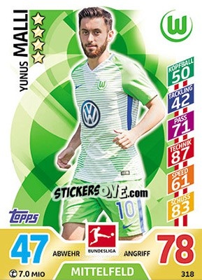 Sticker Yunus Malli - German Fussball Bundesliga 2017-2018. Match Attax - Topps