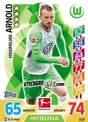 Cromo Maximilian Arnold - German Fussball Bundesliga 2017-2018. Match Attax - Topps