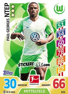 Sticker Paul-Georges Ntep - German Fussball Bundesliga 2017-2018. Match Attax - Topps