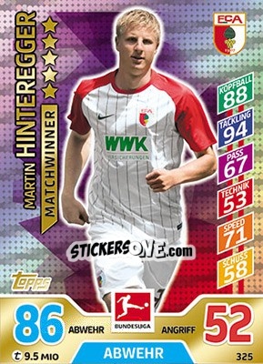 Sticker Martin Hinteregger - German Fussball Bundesliga 2017-2018. Match Attax - Topps