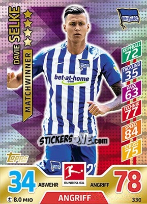 Sticker Davie Selke - German Fussball Bundesliga 2017-2018. Match Attax - Topps