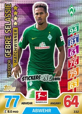 Sticker Theodor Gebre Selassie - German Fussball Bundesliga 2017-2018. Match Attax - Topps