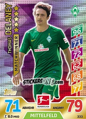 Sticker Thomas Delaney - German Fussball Bundesliga 2017-2018. Match Attax - Topps