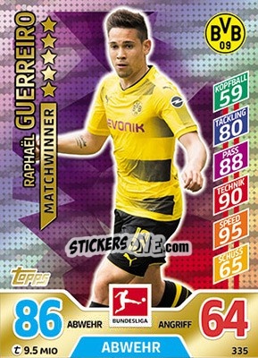 Cromo Raphaël Guerreiro - German Fussball Bundesliga 2017-2018. Match Attax - Topps