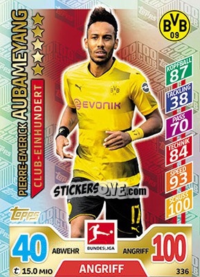 Sticker Pierre-Emerick Aubameyang - German Fussball Bundesliga 2017-2018. Match Attax - Topps