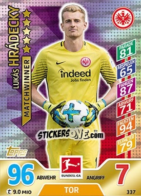 Cromo Lukáš Hrádecký - German Fussball Bundesliga 2017-2018. Match Attax - Topps