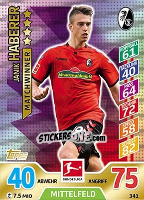 Sticker Janik Haberer - German Fussball Bundesliga 2017-2018. Match Attax - Topps