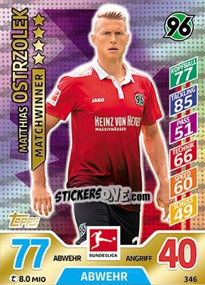 Sticker Matthias Ostrzolek - German Fussball Bundesliga 2017-2018. Match Attax - Topps