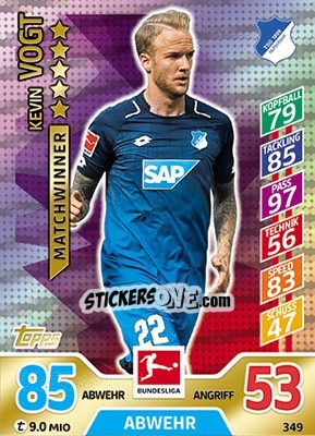 Sticker Kevin Vogt - German Fussball Bundesliga 2017-2018. Match Attax - Topps