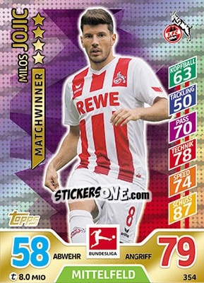 Sticker Milos Jojic - German Fussball Bundesliga 2017-2018. Match Attax - Topps