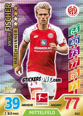 Sticker Viktor Fischer - German Fussball Bundesliga 2017-2018. Match Attax - Topps