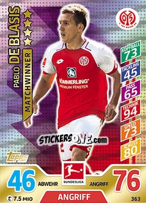 Sticker Pablo De Blasis - German Fussball Bundesliga 2017-2018. Match Attax - Topps