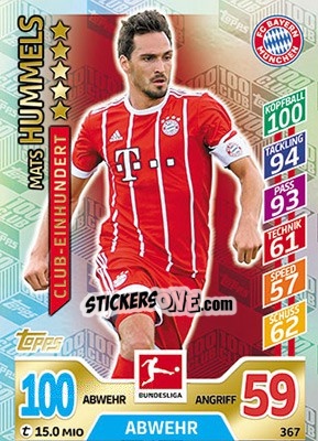 Cromo Mats Hummels - German Fussball Bundesliga 2017-2018. Match Attax - Topps