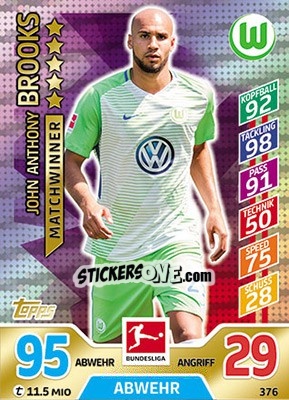 Figurina John Anthony Brooks - German Fussball Bundesliga 2017-2018. Match Attax - Topps