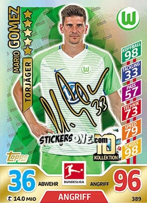 Sticker Mario Gomez - German Fussball Bundesliga 2017-2018. Match Attax - Topps