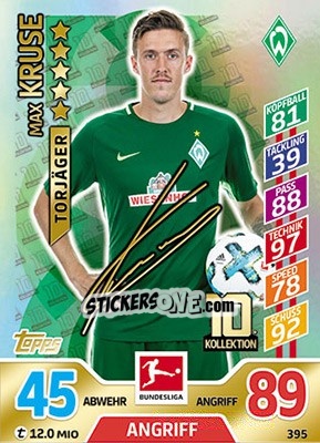 Sticker Max Kruse - German Fussball Bundesliga 2017-2018. Match Attax - Topps