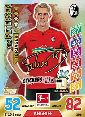 Sticker Nils Petersen - German Fussball Bundesliga 2017-2018. Match Attax - Topps