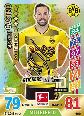 Sticker Gonzalo Castro - German Fussball Bundesliga 2017-2018. Match Attax - Topps