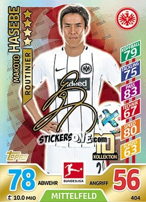 Sticker Makoto Hasebe - German Fussball Bundesliga 2017-2018. Match Attax - Topps