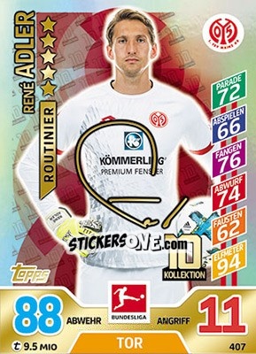 Sticker René Adler - German Fussball Bundesliga 2017-2018. Match Attax - Topps