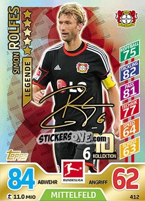 Sticker Simon Rolfes - German Fussball Bundesliga 2017-2018. Match Attax - Topps