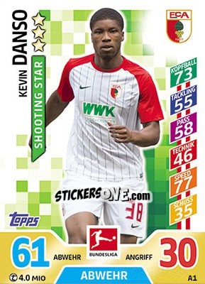 Sticker Kevin Danso - German Fussball Bundesliga 2017-2018. Match Attax - Topps