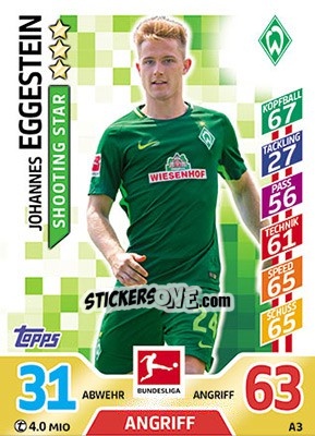 Sticker Johannes Eggestein - German Fussball Bundesliga 2017-2018. Match Attax - Topps