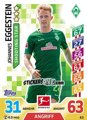 Cromo Johannes Eggestein - German Fussball Bundesliga 2017-2018. Match Attax - Topps