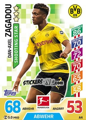 Sticker Dan-Axel Zagadou - German Fussball Bundesliga 2017-2018. Match Attax - Topps