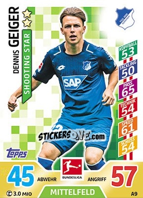Sticker Dennis Geiger - German Fussball Bundesliga 2017-2018. Match Attax - Topps