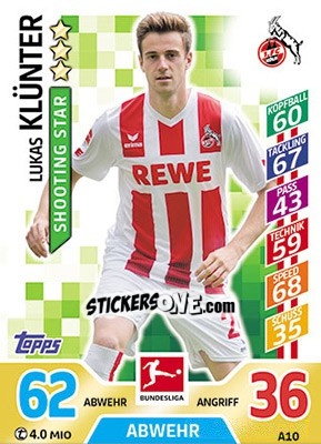 Sticker Lukas Klünter - German Fussball Bundesliga 2017-2018. Match Attax - Topps