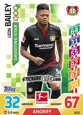 Sticker Leon Bailey - German Fussball Bundesliga 2017-2018. Match Attax - Topps