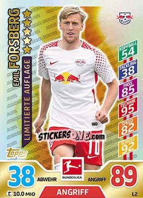 Sticker Emil Forsberg - German Fussball Bundesliga 2017-2018. Match Attax - Topps