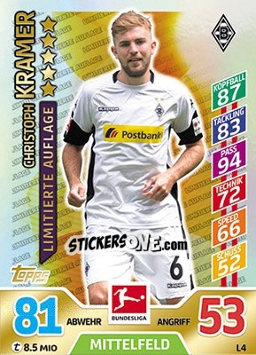 Sticker Christoph Kramer - German Fussball Bundesliga 2017-2018. Match Attax - Topps