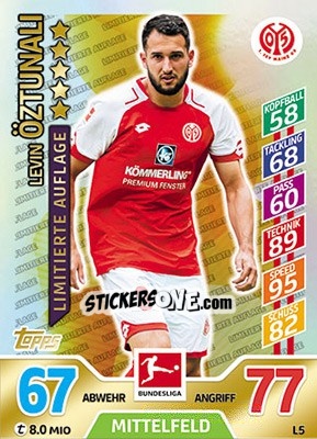 Cromo Levin Öztunali - German Fussball Bundesliga 2017-2018. Match Attax - Topps