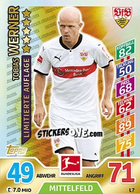 Sticker Tobias Werner - German Fussball Bundesliga 2017-2018. Match Attax - Topps