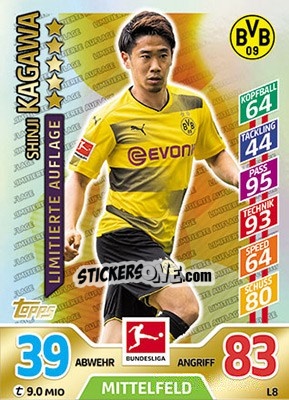 Sticker Shinji Kagawa - German Fussball Bundesliga 2017-2018. Match Attax - Topps
