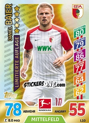 Cromo Daniel Baier - German Fussball Bundesliga 2017-2018. Match Attax - Topps