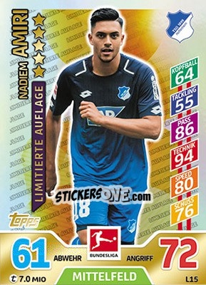 Sticker Nadiem Amiri - German Fussball Bundesliga 2017-2018. Match Attax - Topps