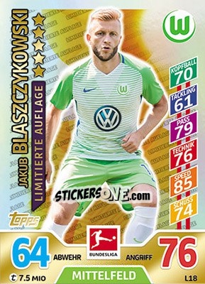 Sticker Jakub Blaszczykowski - German Fussball Bundesliga 2017-2018. Match Attax - Topps