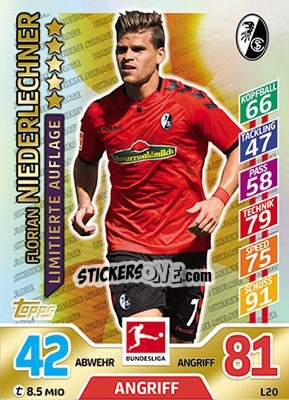 Sticker Florian Niederlechner - German Fussball Bundesliga 2017-2018. Match Attax - Topps