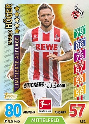 Figurina Marco Höger - German Fussball Bundesliga 2017-2018. Match Attax - Topps